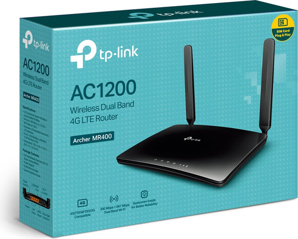 Archer MR400 Wireless router (WWAN, 3-poort switch, 802.11a/b/g/n/ac, dual band)