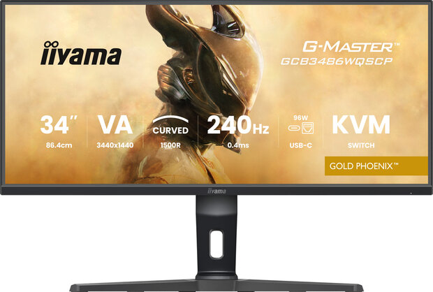 G-MASTER Gold Phoenix GCB3486WQSCP-B1 LED gaming curved 34&quot;, 3440 x 1440 UWQHD 240 Hz, VA, 4000:1, HDR400, 0,4 ms, 2 x HDMI, DisplayPort, 2 x USB-C, 2 x USB, speakers, zwart