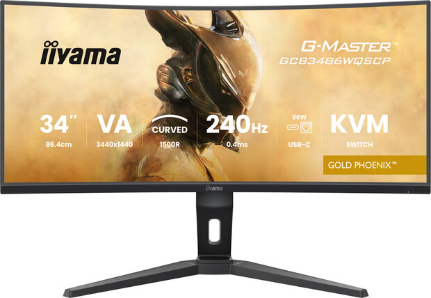 G-MASTER Gold Phoenix GCB3486WQSCP-B1 LED gaming curved 34&quot;, 3440 x 1440 UWQHD 240 Hz, VA, 4000:1, HDR400, 0,4 ms, 2 x HDMI, DisplayPort, 2 x USB-C, 2 x USB, speakers, zwart