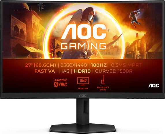 Gaming CQ27G4X LED gaming curved 27&quot;, 2560 x 1440 QHD 180 Hz, Fast VA, 4000:1, HDR10, 0,5 ms, 2 x HDMI, DisplayPort, zwart