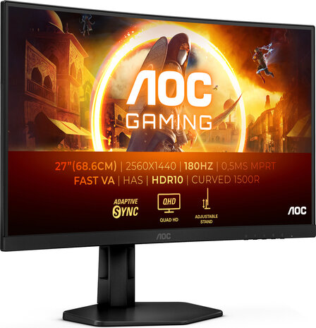 Gaming CQ27G4X LED gaming curved 27&quot;, 2560 x 1440 QHD 180 Hz, Fast VA, 4000:1, HDR10, 0,5 ms, 2 x HDMI, DisplayPort, zwart