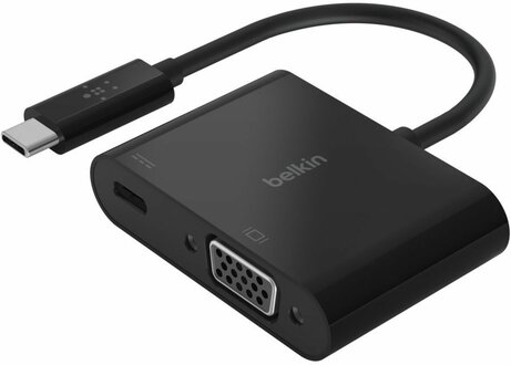 USB-C naar VGA + Charge Adapter : USB-C M naar HD-15 VGA (zwart, 1080p support, USB Power Delivery 60 Watt)