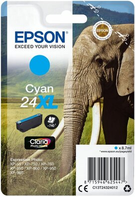 T2432 inkjetcartridge 24XL cyaan (740 afdrukken)