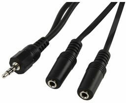Audiokabel : 3,5 mm M naar 2 x 3,5 mm F, stereo (zwart, 0,2 meter)