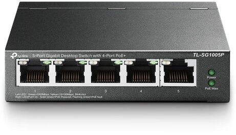 TL-SG1005P Switch (unmanaged, 4 x 10/100/1000 PoE + 1 x 10/100/1000, 56 Watt)