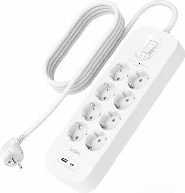 Connect Surge protector (8 aansluitingen, met USB-C en USB-A poorten, 2 meter)