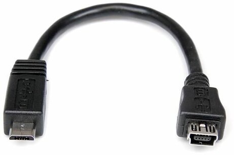 Micro USB naar mini USB adapterkabel M/F (15 cm, zwart)