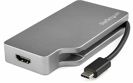 USB-C Multiport Video Adapter (4-in-1, A/V Adapter, 4K 60 Hz, USB-C, DVI, HDMI, Mini DisplayPort, VGA, grijs)