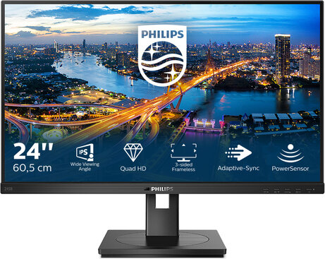 B Line 245B1 LED 24", 2560 x 1440 QHD, IPS, 1000:1, 4 ms,  HDMI, DVI-D, DisplayPort, speakers, zwart