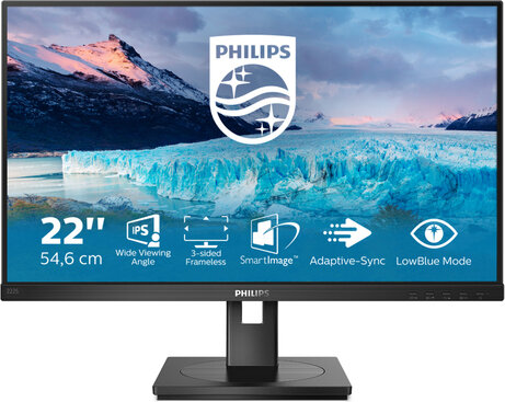 S-line 222S1AE LED 22", 1920 x 1080 Full HD 1080p @ 75 Hz, IPS, 1000:1, 4 ms, HDMI, DVI-D, VGA, DisplayPort, speakers, zwart