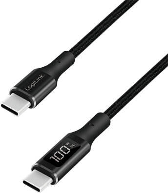 USB-C M/M kabel (1 m, laadstatus via OLED display, zwart)
