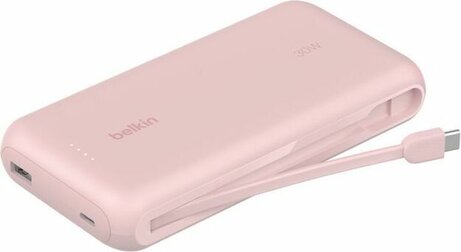 20K Powerbank 30 Watt (geïntegreerde USB-C kabel, roze)
