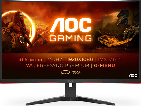 C32G2ZE/BK Curved Gaming Monitor 32", Full HD, VA Panel, 2 x HDMI, DisplayPort, 1 ms, 240 Hz, AMD FreeSync, zwart/rood