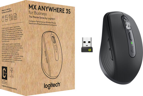 MX Anywhere 3S for Business Mouse (6 knoppen, Bluetooth + Logi Bolt USB-receiver, grafiet)