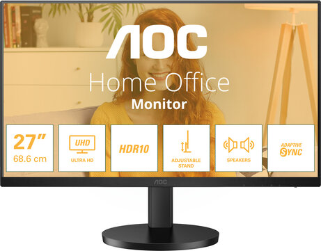 U27B3AF LED 27", 3840 x 2160 4K UHD 2160p, 60 Hz, IPS, 1000:1, HDR10, 4 ms, 2 x HDMI, DisplayPort, speakers, zwart