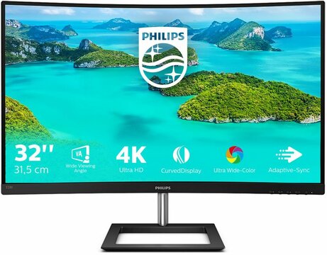 E-line 328E1CA LED 32", curved, 3840 x 2160 4K, VA, 2500:1, 4 ms, 2 x HDMI, DisplayPort, speakers, zwart