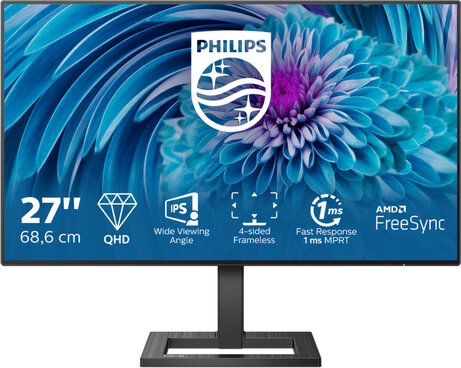 E-line 275E2FAE LED 27", 2560 x 1440, Quad HD, IPS, 1000:1, 1 ms, 2 x HDMI, DisplayPort, speakers, zwart