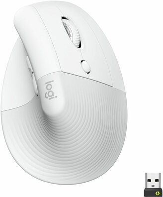 Lift Vertical Ergonomic Mouse (6 knoppen, Bluetooth, 2,4 GHz, Bolt USB-receiver, wit)