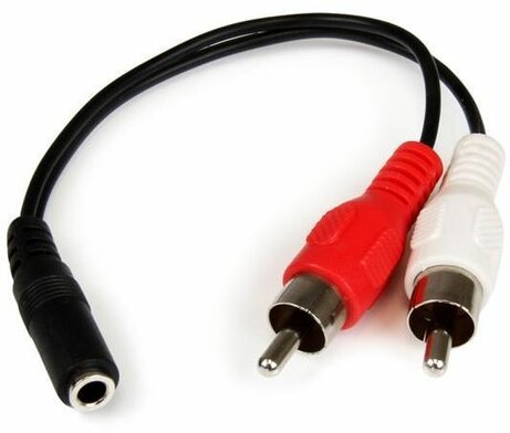 Stereo audiokabel 3,5 mm F naar 2 x RCA M splitter (15 cm, zwart)