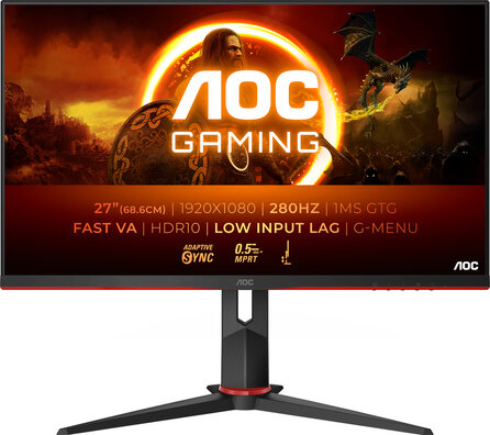 Gaming 27G2ZN3/BK LED 27", 1920 x 1080 Full HD, 280 Hz, VA, 4000:1, HDR10, 0,5 ms, 2 x HDMI, DisplayPort, zwart/rood