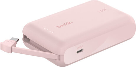 10K Powerbank 20 Watt (geïntegreerde USB-C kabel, roze)