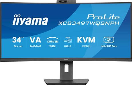 ProLite XCB3497WQSNPH-B1 LED curved 34", 3440 x 1440 UWQHD, 120 Hz, 3000:1, 0,4 ms, 2 x HDMI, DisplayPort, USB-C, speakers, mat zwart