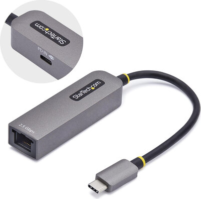 2.5GbE USB-C naar Ethernet Adapter (USB-C 3.2 Gen 1 / Thunderbolt 3, 10M/100M/1G/2.5 Gigabit Ethernet, grijs)