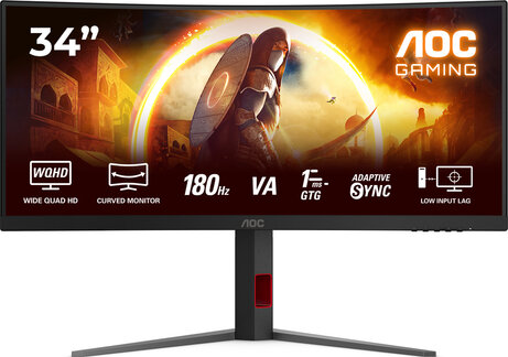 Gaming CU34G4 LED gaming, curved, 34", 3440 x 1440 UWQHD 180 Hz, Fast VA, HDR10, 0,5 ms, 2 x HDMI, DisplayPort, zwart/rood
