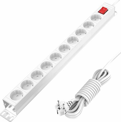 10-voudige stopcontactlijst (16 A, met kabelclip, 2 meter, wit)