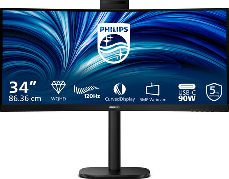 34B2U3600CH LED curved 34", 3440 x 1440 WQHD, 120 Hz, 3500:1, HDR10, 4 ms, HDMI, DisplayPort, USB-C, speakers, zwart