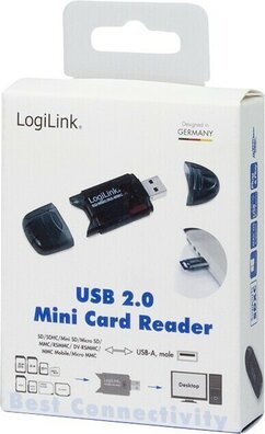 Mini Card Reader (Micro-SD, SDHC, MMC, RS-MMC, USB 2.0, zwart)