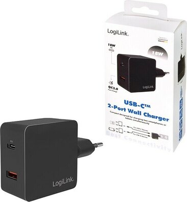 USB-C Power Adapter (1 x USB-C 18 Watt + 1 x USB-A 18 Watt, zwart)