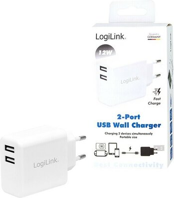 2-Port USB Wall Charger (2 x USB-A 12 Watt, wit)