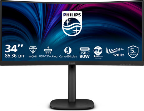 34B2U3600C LED curved 34", 3440 x 1440 WQHD 120 Hz, 3500:1, HDMI, DisplayPort, USB-C, speakers, zwart