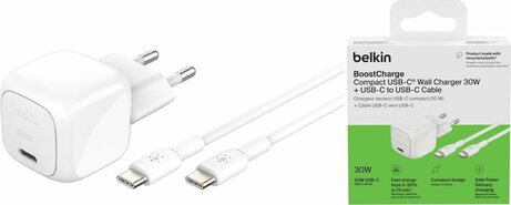 BoostCharge Compact USB-C Wall Charger 30 Watt (incl. USB-C M/M kabel, wit)