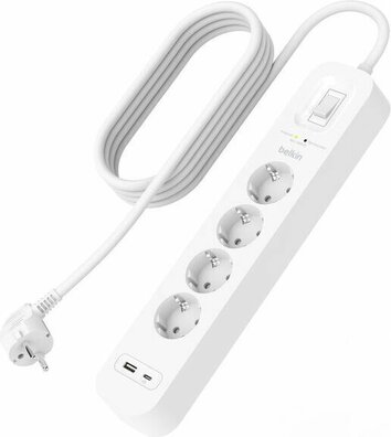 Connect Surge protector (4 connectors, met USB-A en USB-c poorten, 2 meter kabel)