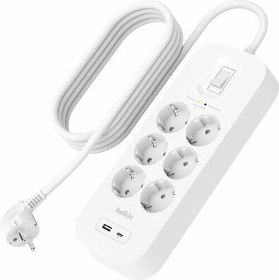 Connect Surge protector (6 connectors, met USB-A en USB-c poorten, 2 meter kabel)