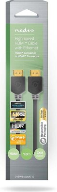High Speed HDMI Cable with Ethernet (4K 60 Hz, HDR, gold plated, 1 meter)