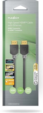 High Speed HDMI Cable with Ethernet (4K 60 Hz, HDR, gold plated, 2 meter)