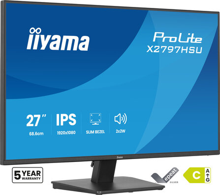 ProLite X2797HSU-B1 LED 27", 1920 x 1080 Full HD 120 Hz, IPS, 1500:1, 4 ms, HDMI, DisplayPort, speakers, mat zwart