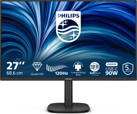 27B2U3601 LED 27", 2560 x 1440 QHD 120 Hz, IPS, 1500:1, 4 ms, HDMI, DisplayPort, USB-C, speakers, zwart