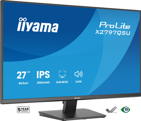 ProLite X2797QSU-B1 LED 27", 2560 x 1440 QHD, IPS, 1 ms, 2 x HDMI, DisplayPort, speakers, mat zwart