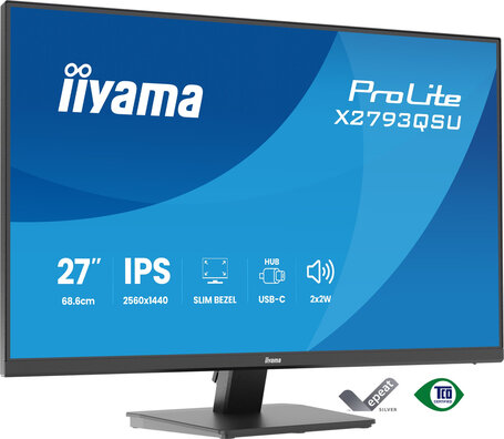 ProLite X2793QSU-B1 LED 27", 2560 x 1440 QHD, IPS, 1 ms, HDMI, DisplayPort, speakers, mat zwart