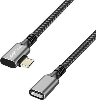 USB-C 3.2 M/F 90° (2 meter, 100 Watt laden, zwart)