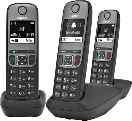 Gigaset A705 Trio (DECT, telefoonboek 100, nummerherkenning, 3 handsets, zwart)