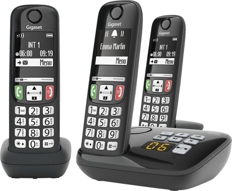 Gigaset A735A Trio (DECT, draadloze handset, capaciteit telefoonboek 100, 3 handsets, zwart)