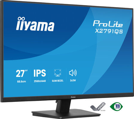 ProLite X2791QS-B1 LED 27", 2560 x 1440 QHD 75 Hz, IPS, 1 ms, HDMI, DisplayPort, speakers, mat zwart