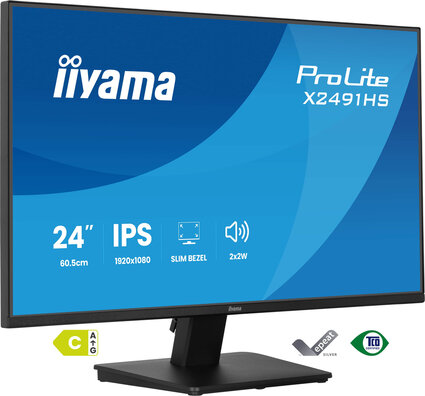 ProLite X2491HS-B1 LED 24", 1920 x 1080 Full HD 120 Hz, IPS, 1 ms, HDMI, DisplayPort, speakers, mat zwart