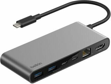Connect 8-in-1 USB-C Hub (met dual USB-C poorten, HDMI, LAN en kaartlezer, zilver)