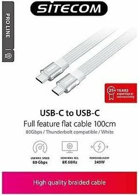 USB-C M/M Flat Cable (1 meter, wit)